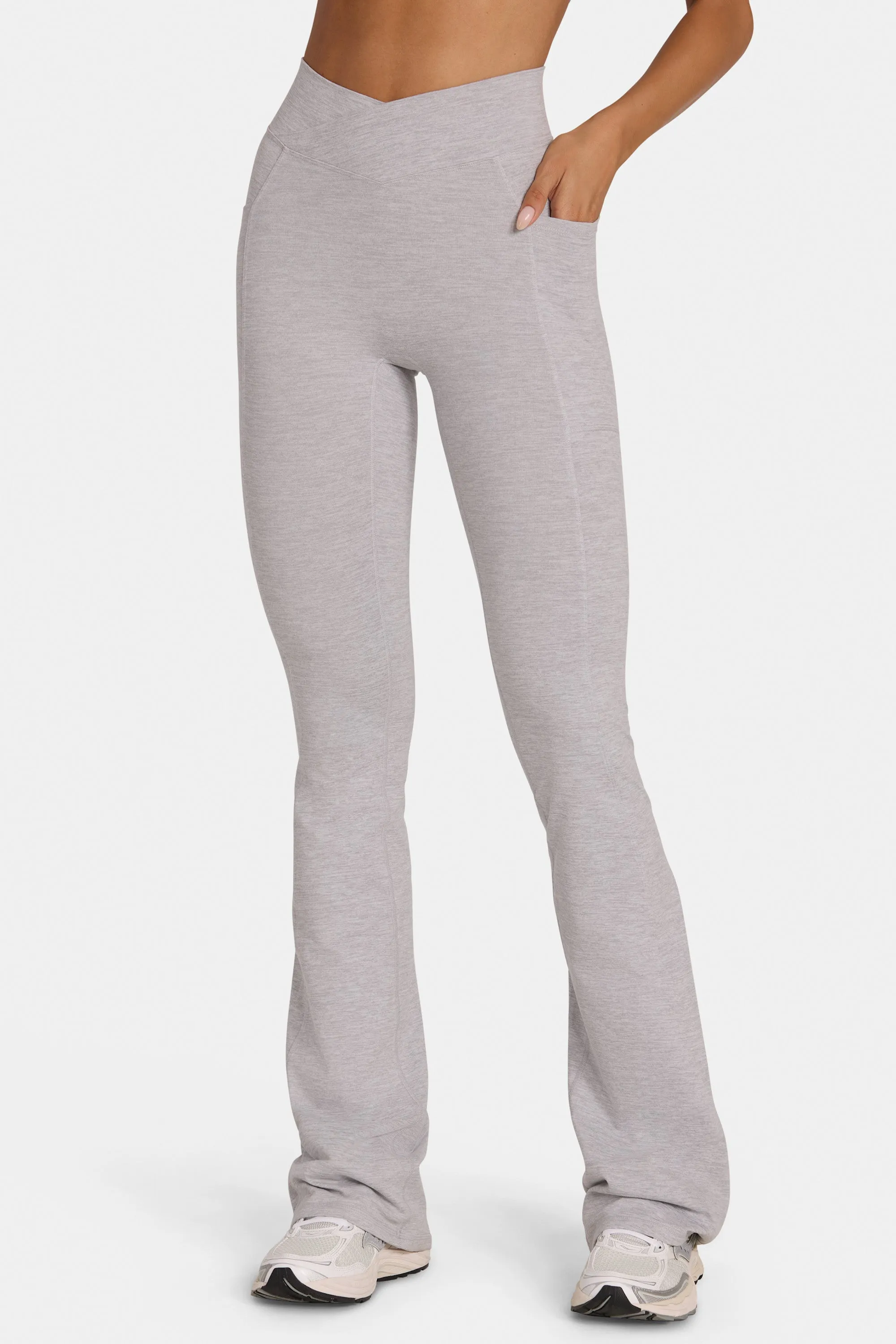 Soft Active V-Waist Flared Leggings in Grey Marl sold by Oh Polly product image thumbnail 4
