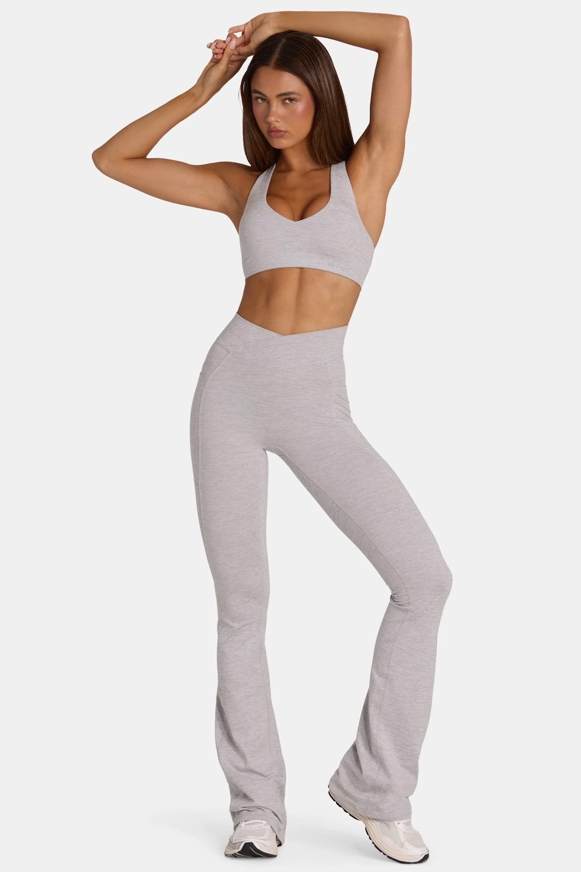Soft Active V-Waist Flared Leggings in Grey Marl sold by Oh Polly product image thumbnail 5
