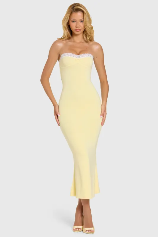 Modal Lace-Trim Midaxi Dress in Butter made by Oh Polly
