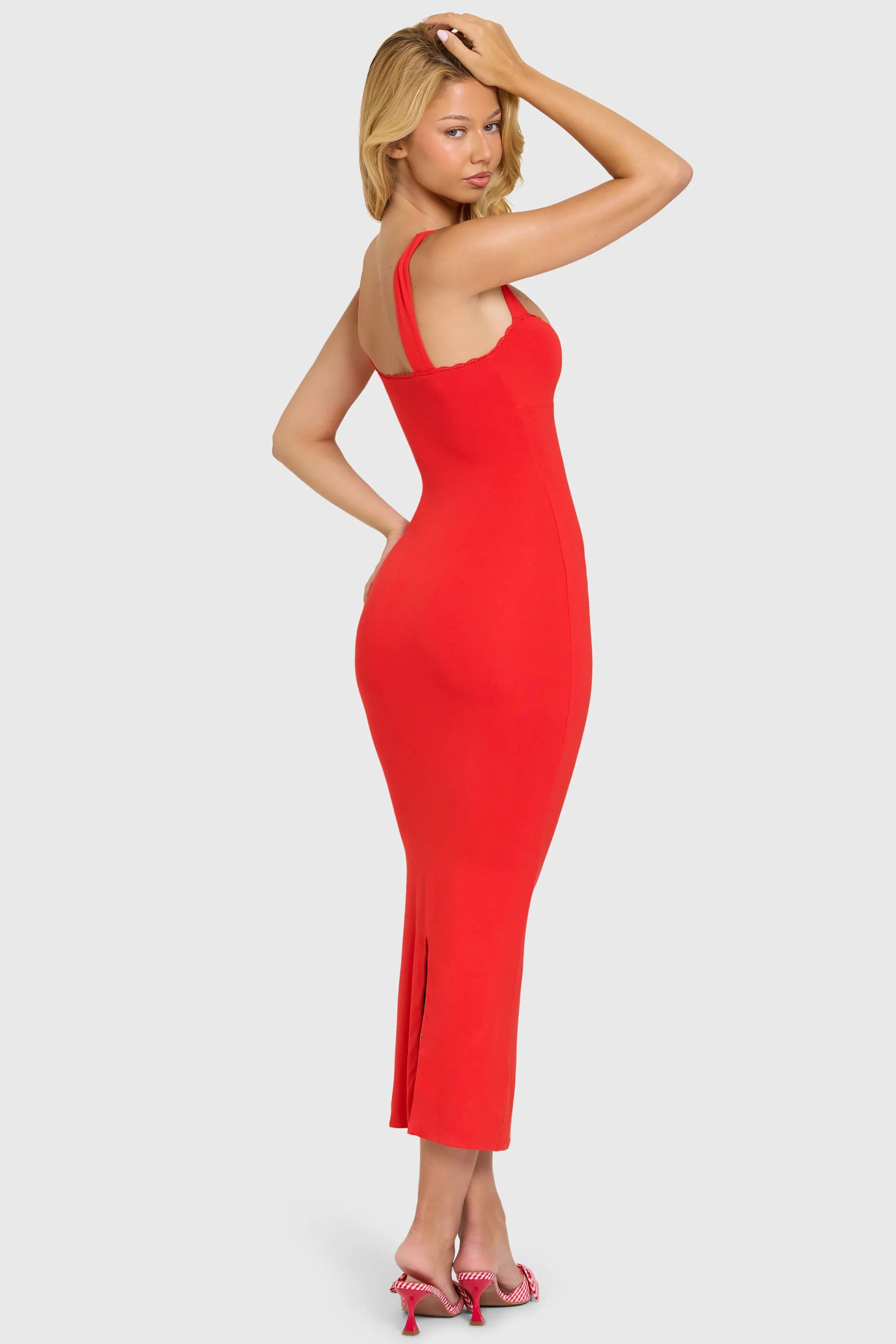 Modal Lace-Trim Midaxi Dress in Cherry sold by Oh Polly product image thumbnail 2
