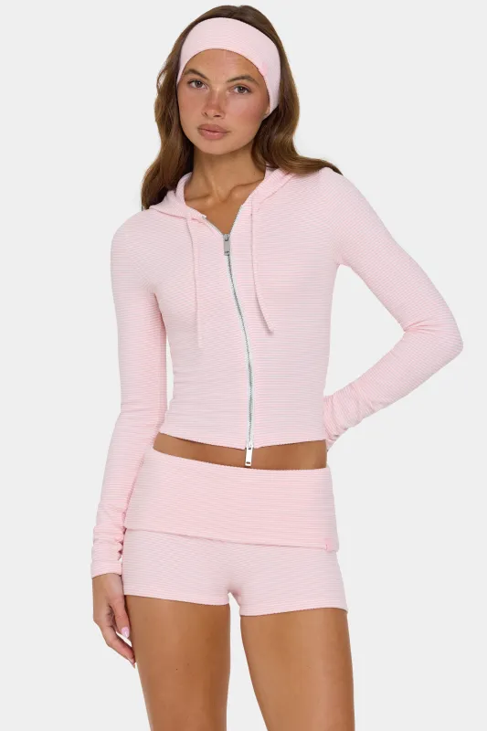 Ribbed Jersey Cropped Hoodie in Peach Stripe made by Bo + Tee