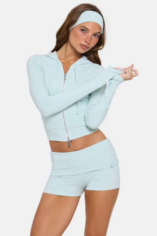 Ribbed Jersey Cropped Hoodie in Mint Stripe made by Bo + Tee