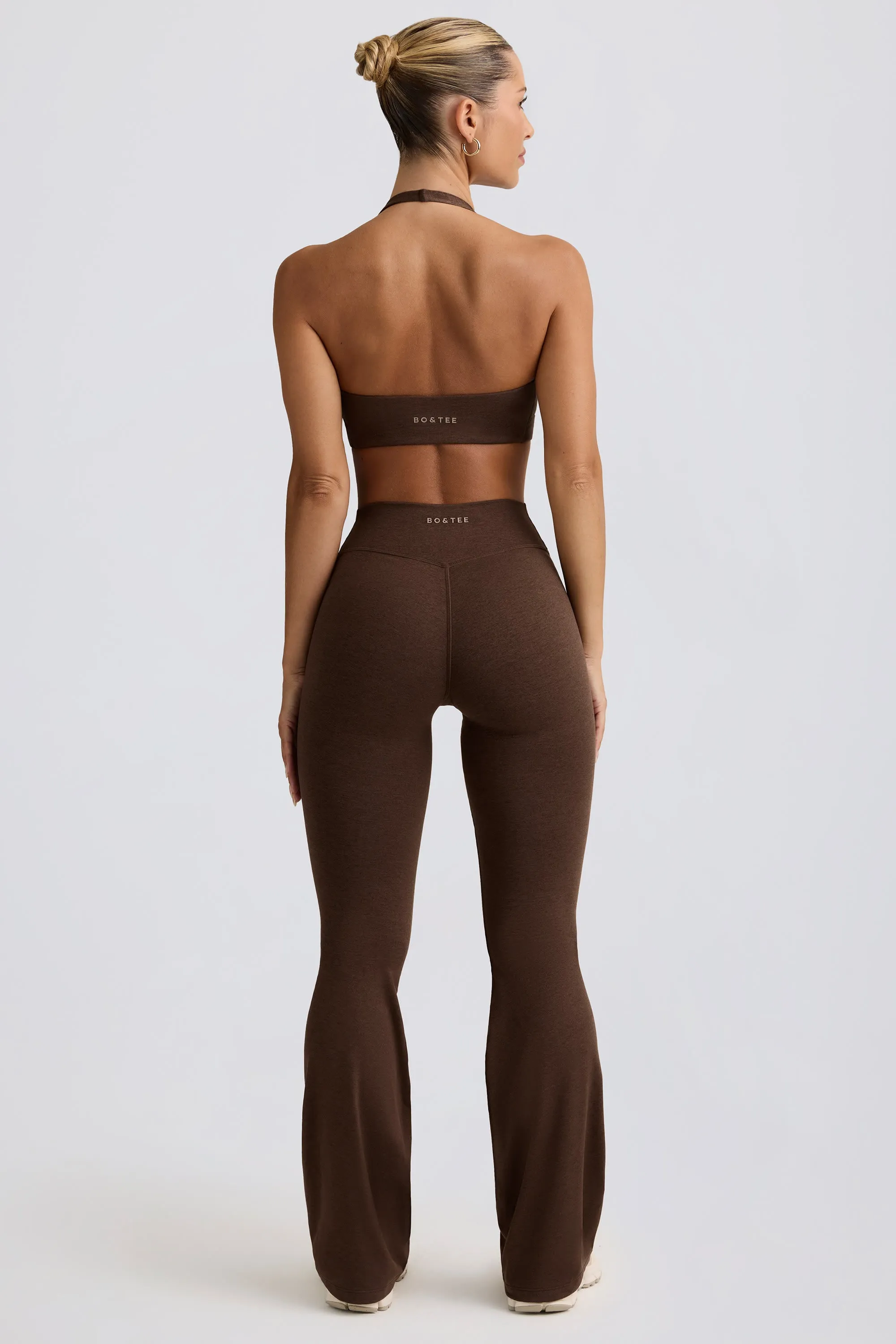 Brushed Jersey Ruched Flared Trousers in Pecan Marl sold by Oh Polly product image thumbnail 3