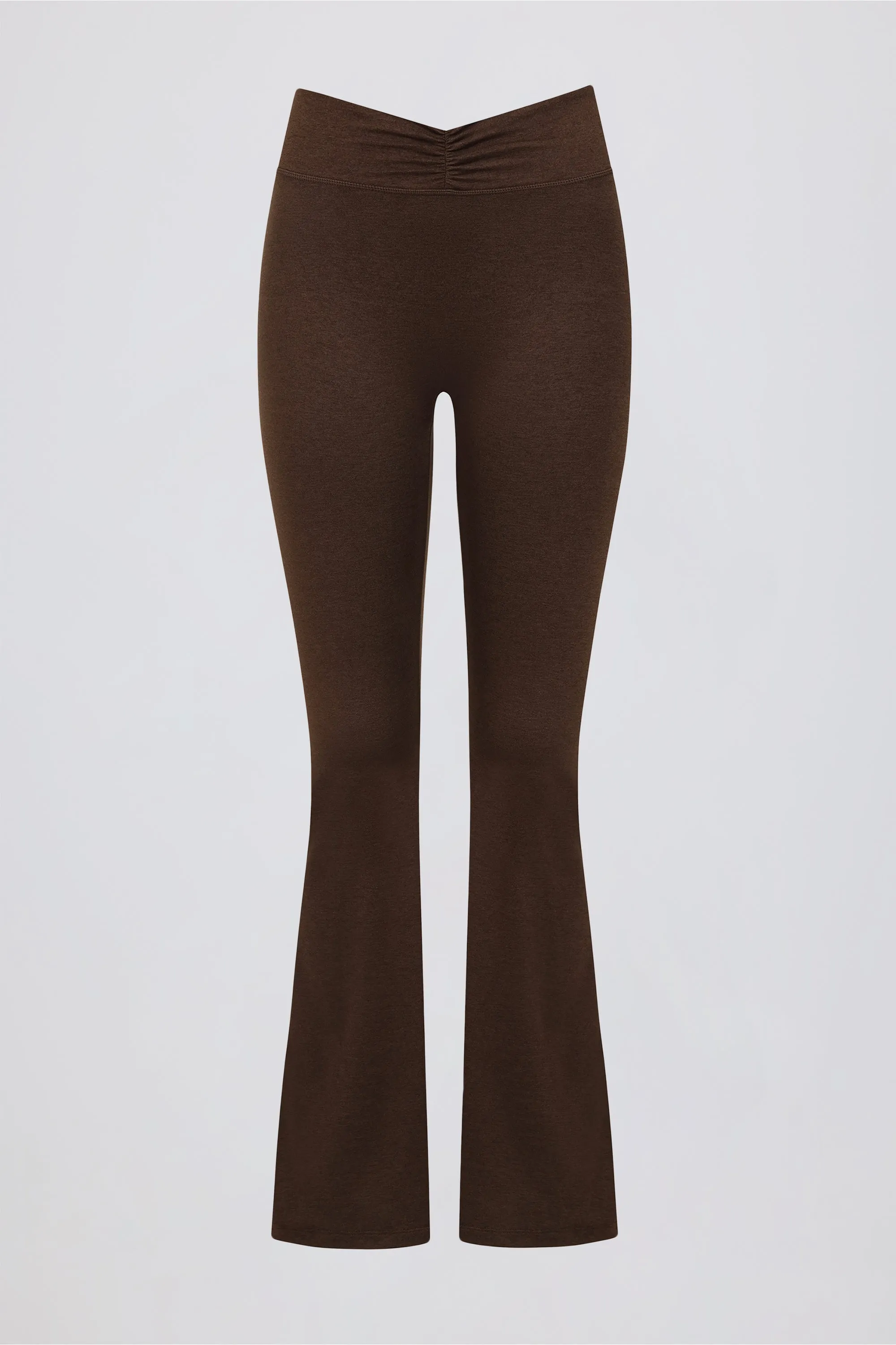 Brushed Jersey Ruched Flared Trousers in Pecan Marl sold by Oh Polly product image thumbnail 5