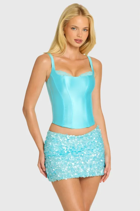 Satin Corset Top in Aquamarine made by Oh Polly
