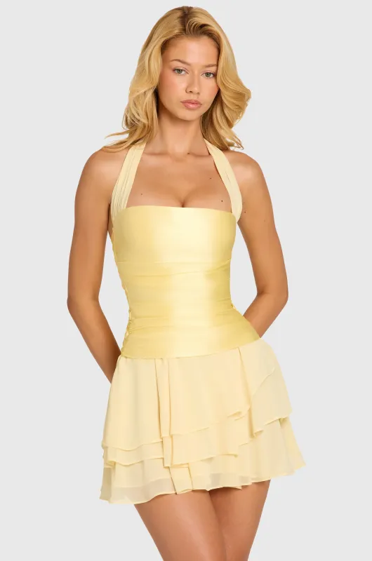 Satin Corset Mini Dress in Butter made by Oh Polly