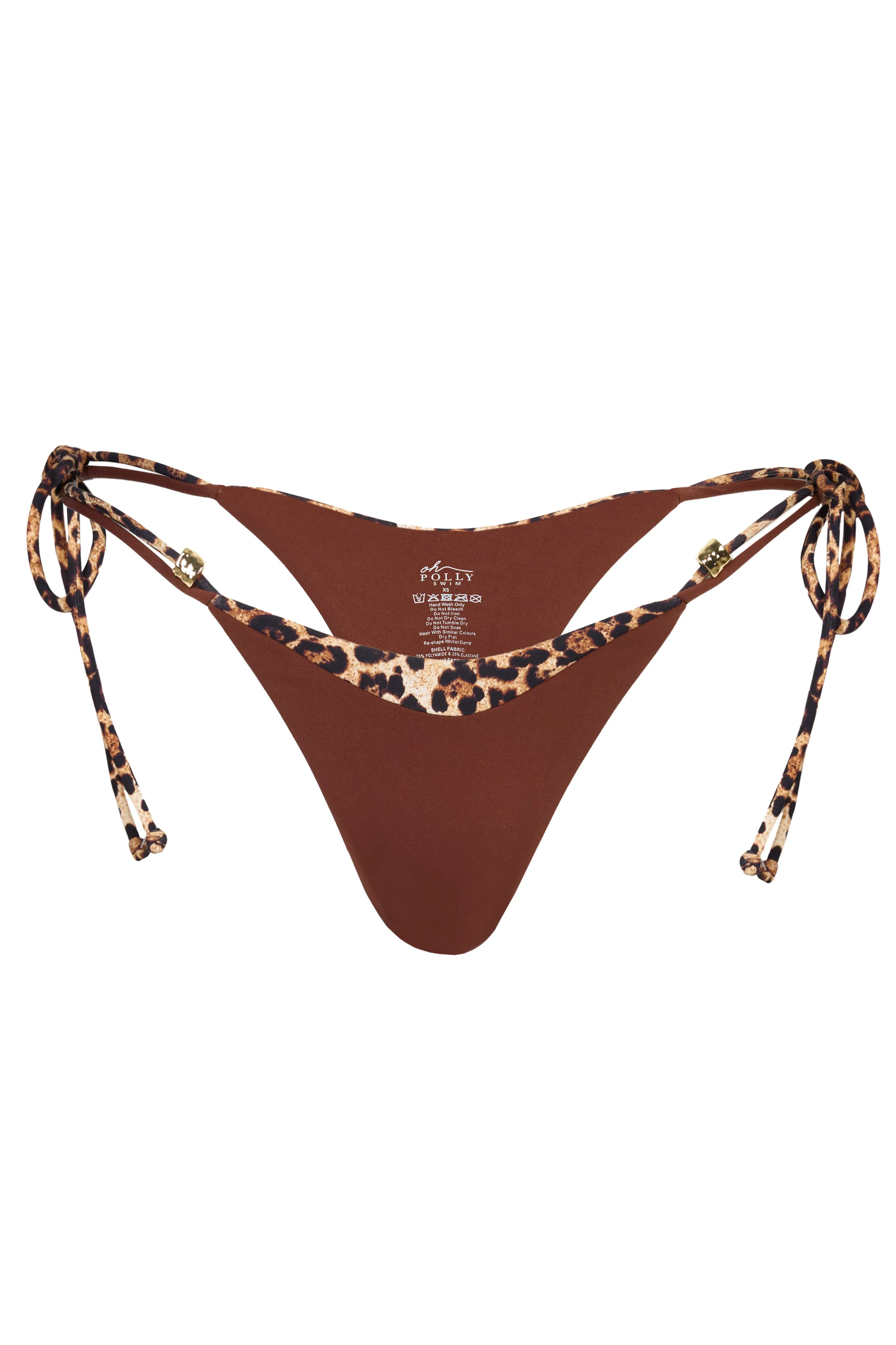 Tie-Side Thong Bikini Bottoms in Brown Contrast sold by Oh Polly product image thumbnail 3