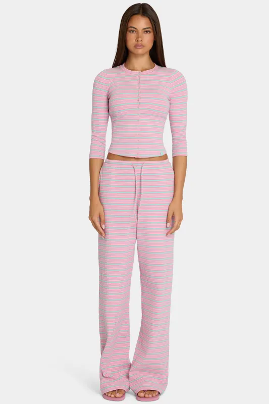 Brushed Jersey Low-Rise Trousers in Multi Stripe made by Bo + Tee