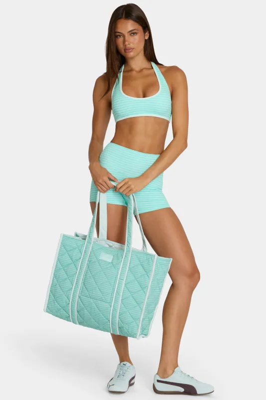 Jersey Tote Bag in Aqua Stripe made by Bo + Tee