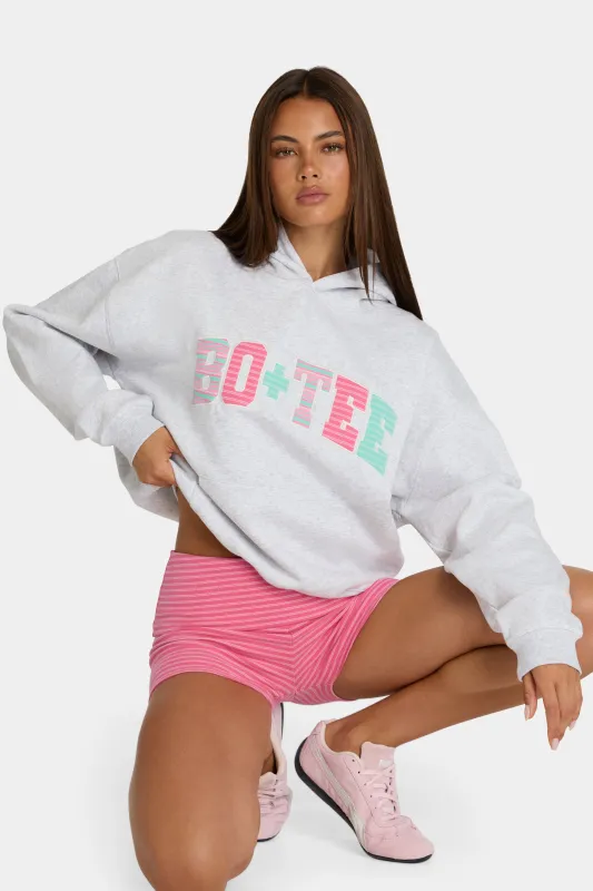 Oversized Applique Hoodie in Grey Marl Stripe made by Bo + Tee