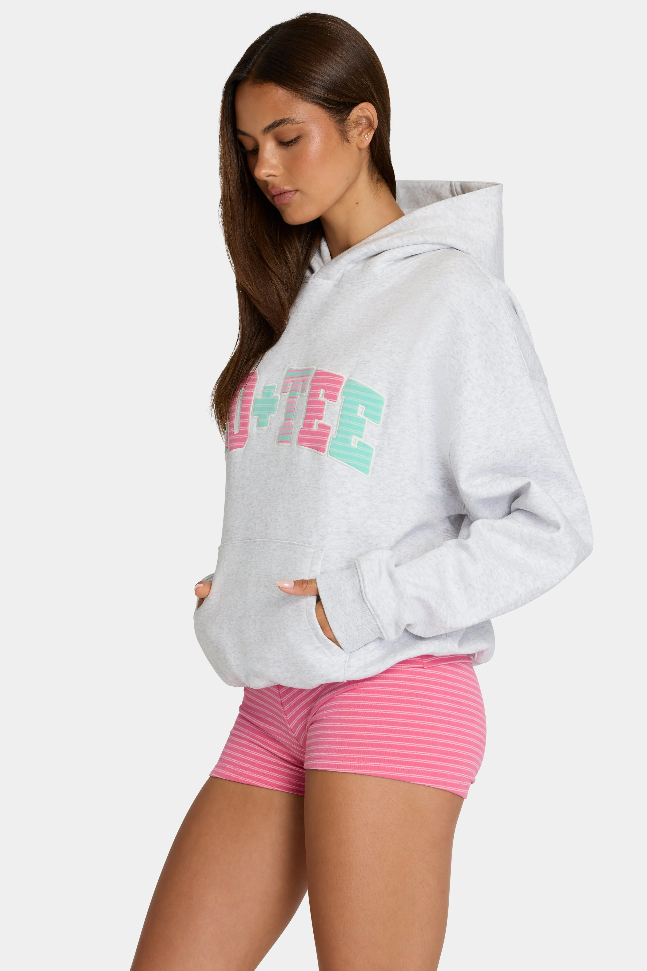 Oversized Applique Hoodie in Grey Marl Stripe sold by Oh Polly product image thumbnail 4