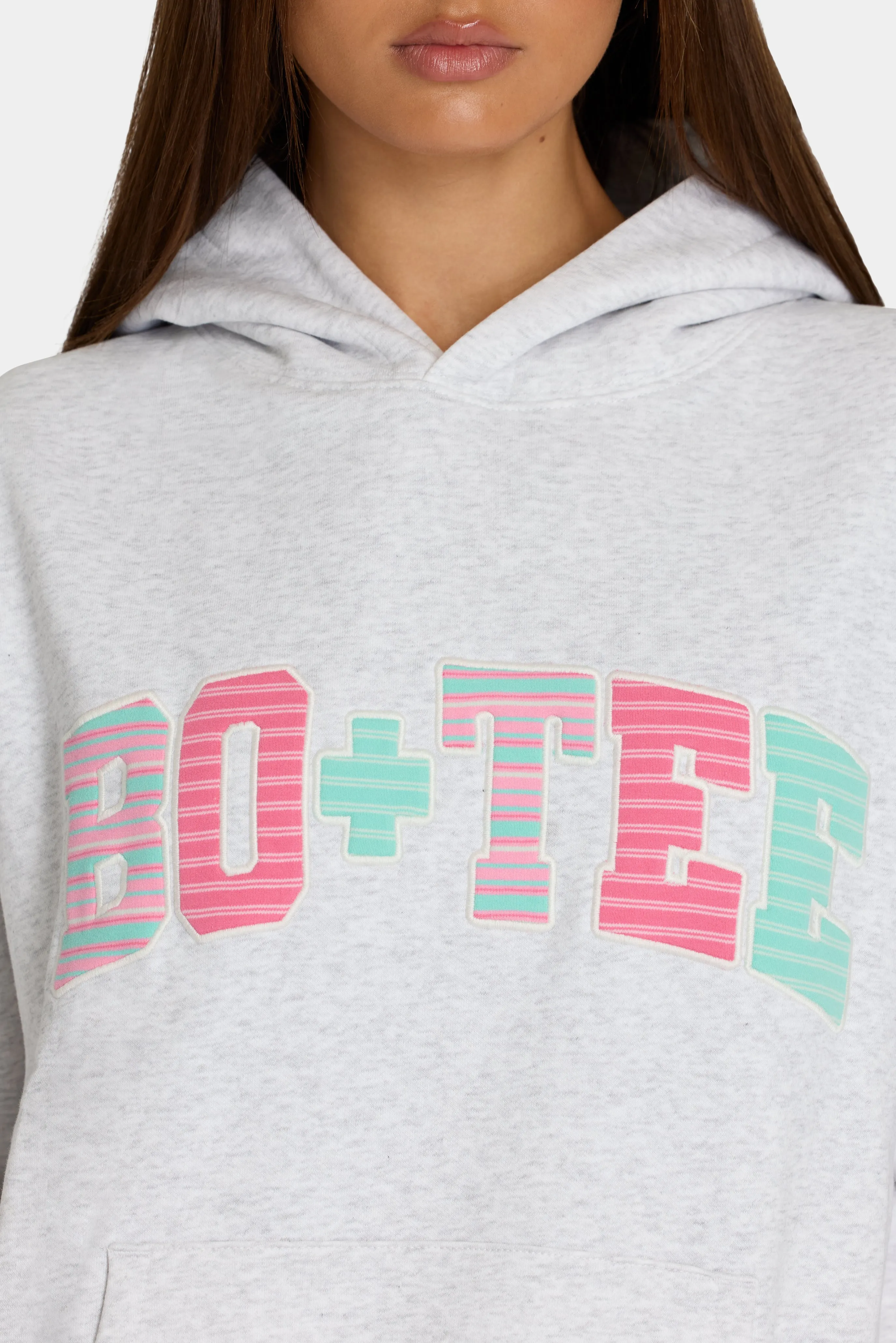 Oversized Applique Hoodie in Grey Marl Stripe sold by Oh Polly product image thumbnail 2