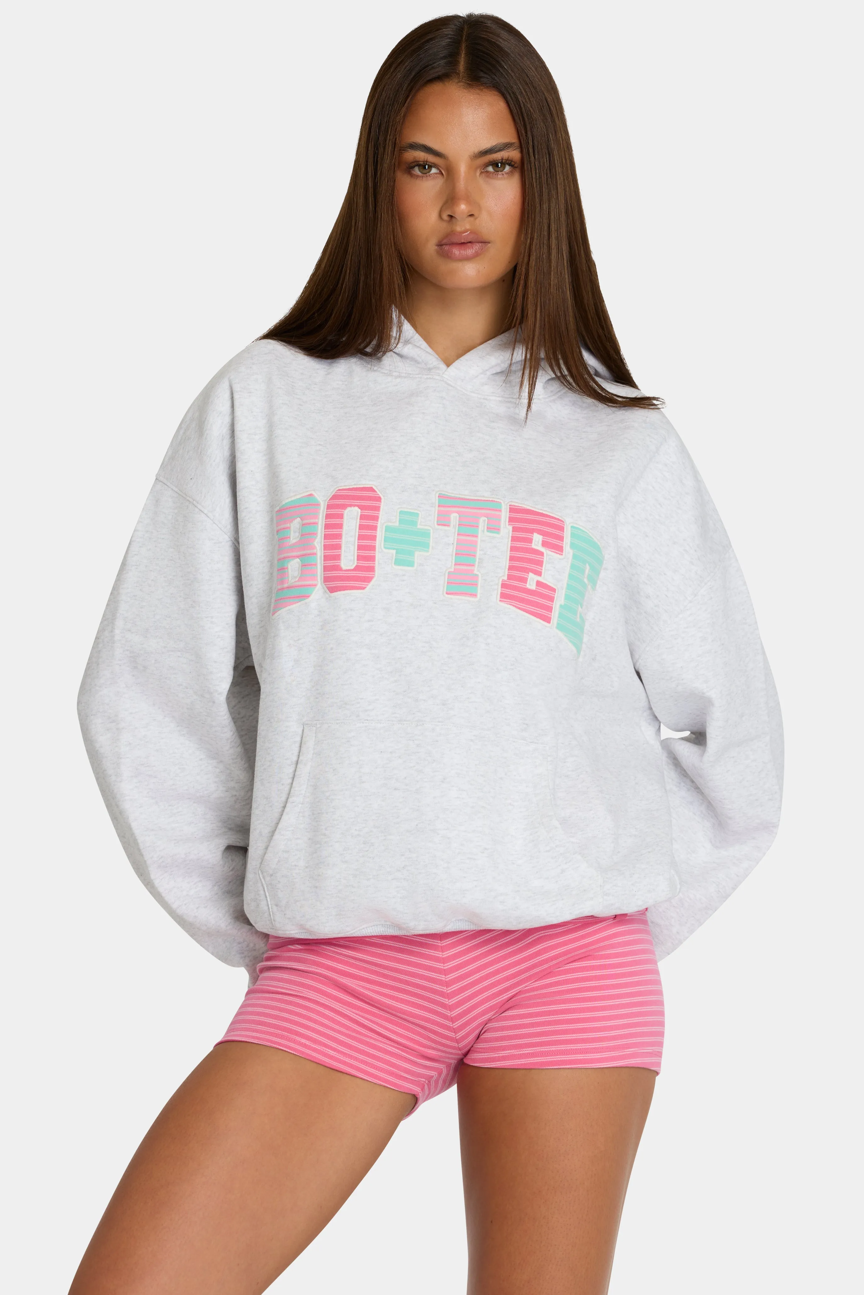 Oversized Applique Hoodie in Grey Marl Stripe sold by Oh Polly product image thumbnail 5