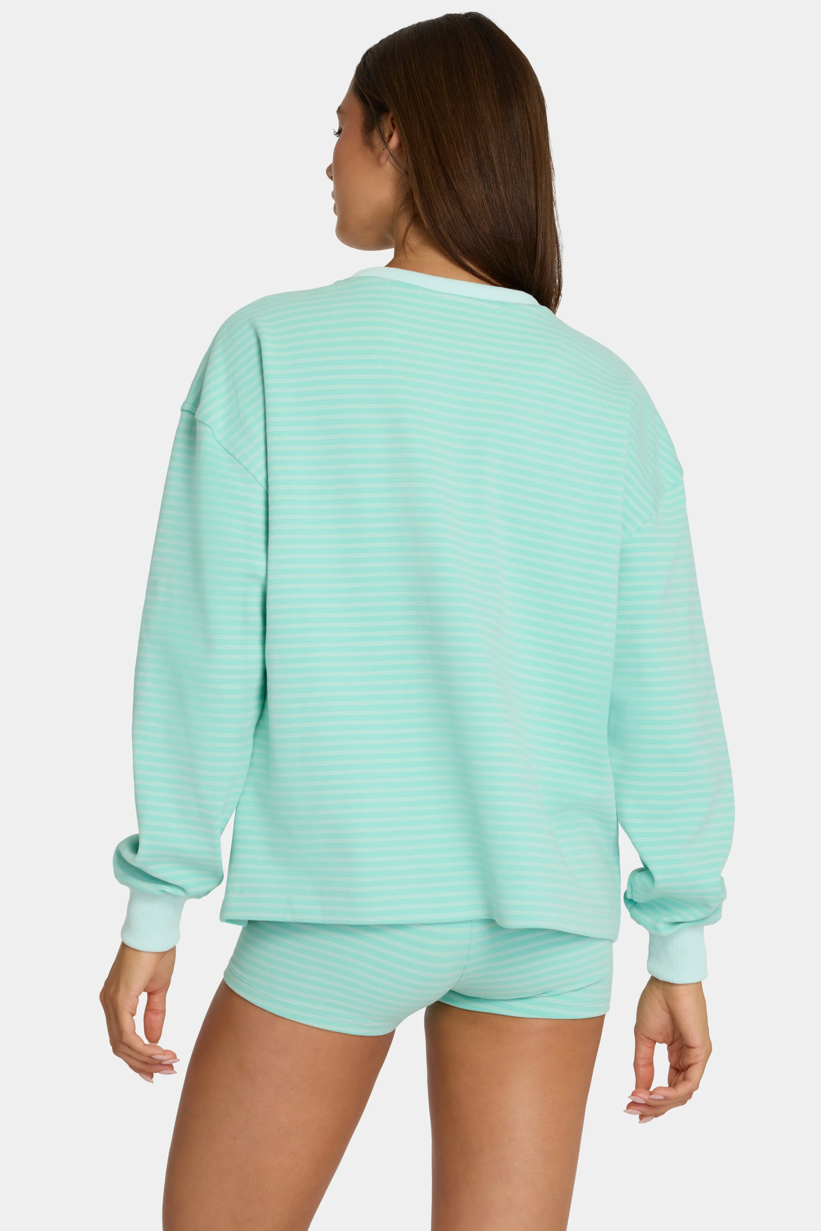 Brushed Jersey Crewneck Sweatshirt in Aqua Stripe sold by Oh Polly product image thumbnail 2