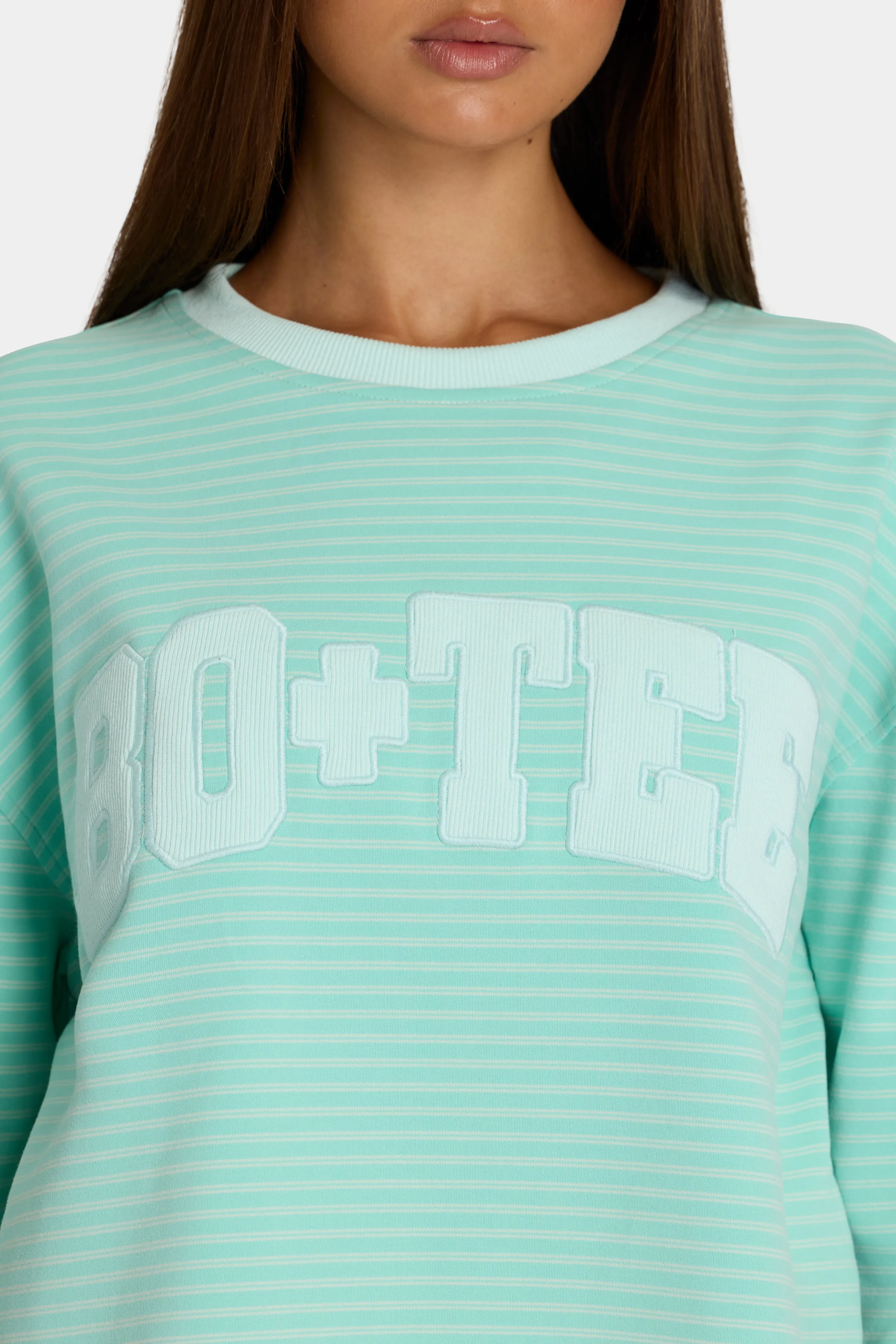 Brushed Jersey Crewneck Sweatshirt in Aqua Stripe sold by Oh Polly product image thumbnail 4