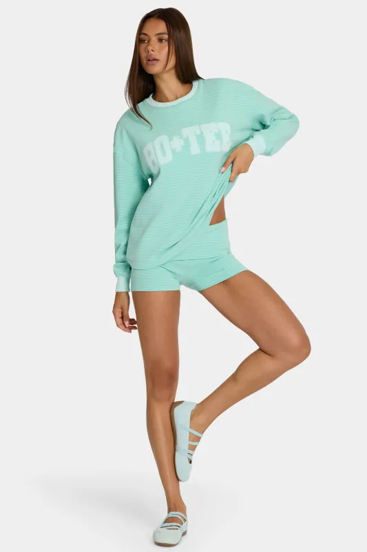 Brushed Jersey Crewneck Sweatshirt in Aqua Stripe made by Bo + Tee