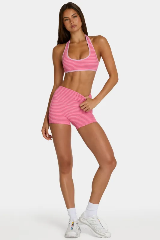 Soft Active Mini Shorts in Pink Stripe made by Bo + Tee