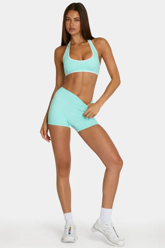Soft Active Mini Shorts in Aqua Stripe made by Bo + Tee