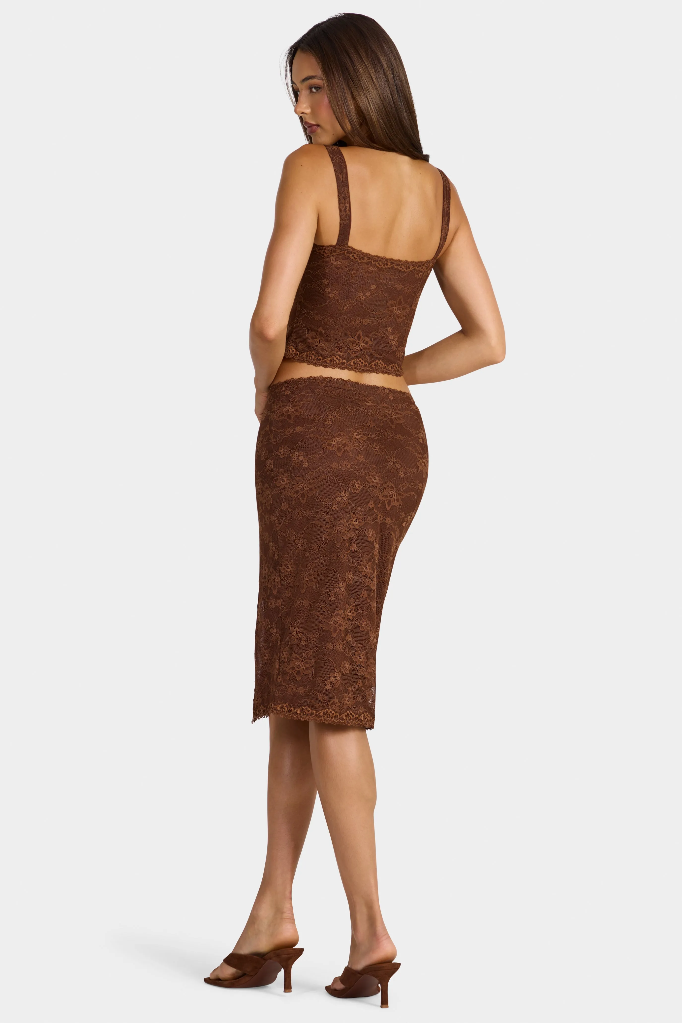 Lace Low-Rise Midi Skirt in Cocoa Brown sold by Oh Polly product image thumbnail 2