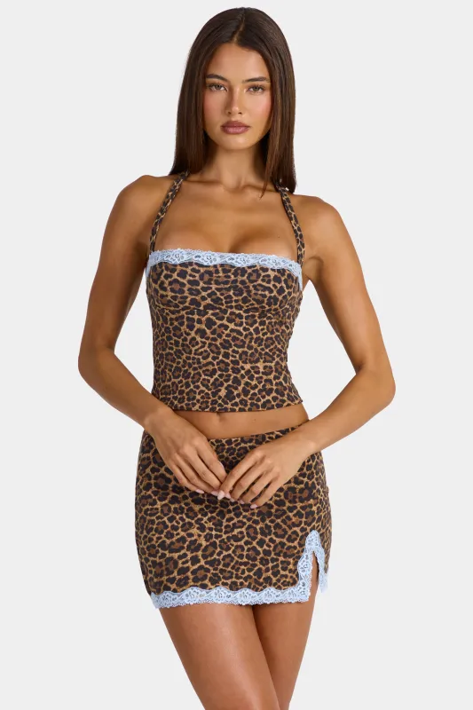Modal Lace-Trim Halterneck Top in Leopard made by Oh Polly
