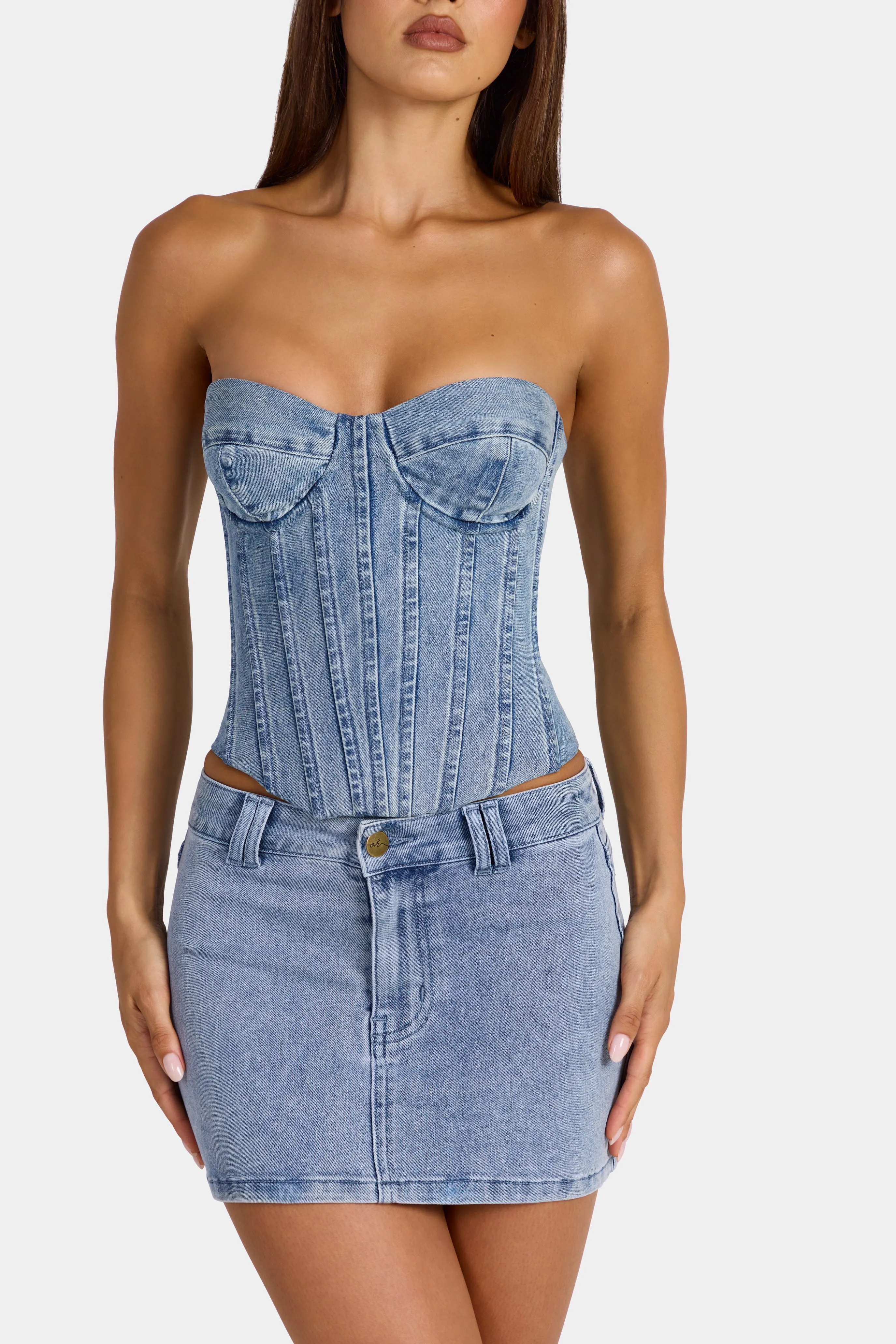 Low-Rise Denim Mini Skirt in Mid-Blue sold by Oh Polly product image thumbnail 4