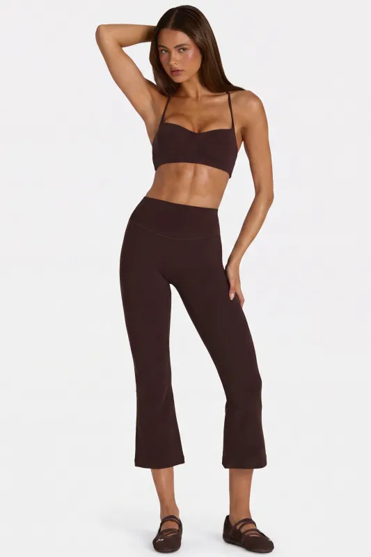 Soft Active Flared Capri Leggings in Espresso made by Bo + Tee