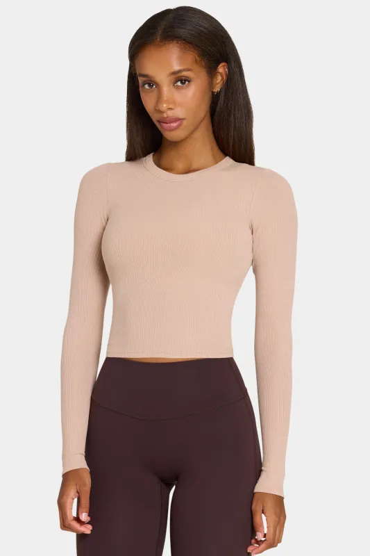 ButterCloud™ Long-Sleeve Crop Top in Oatmeal made by Bo + Tee