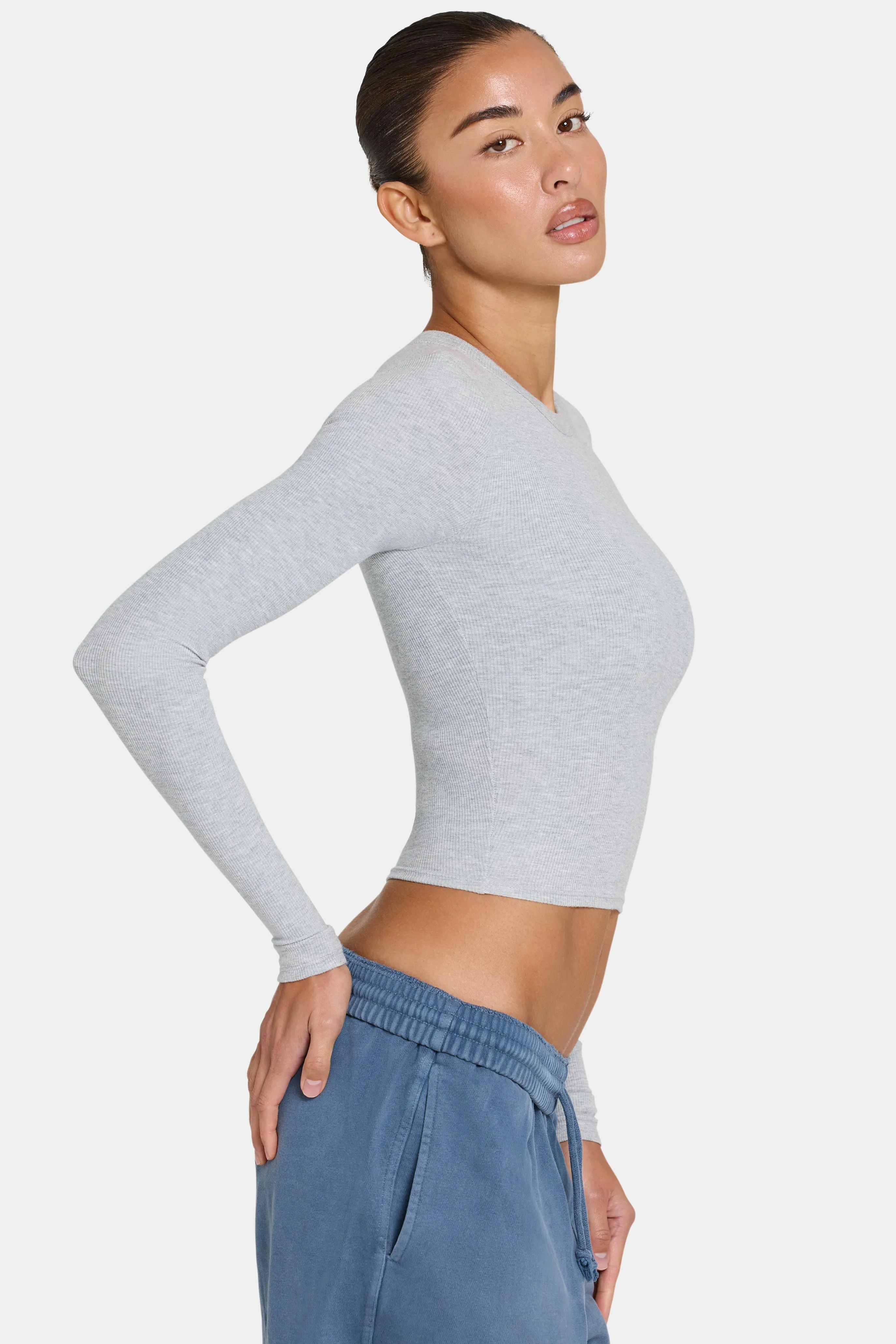 ButterCloud™ Long-Sleeve Crop Top in Grey Marl sold by Oh Polly product image thumbnail 3
