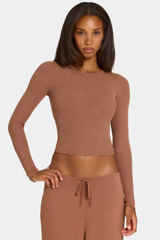 ButterCloud™ Long-Sleeve Crop Top in Cocoa made by Bo + Tee