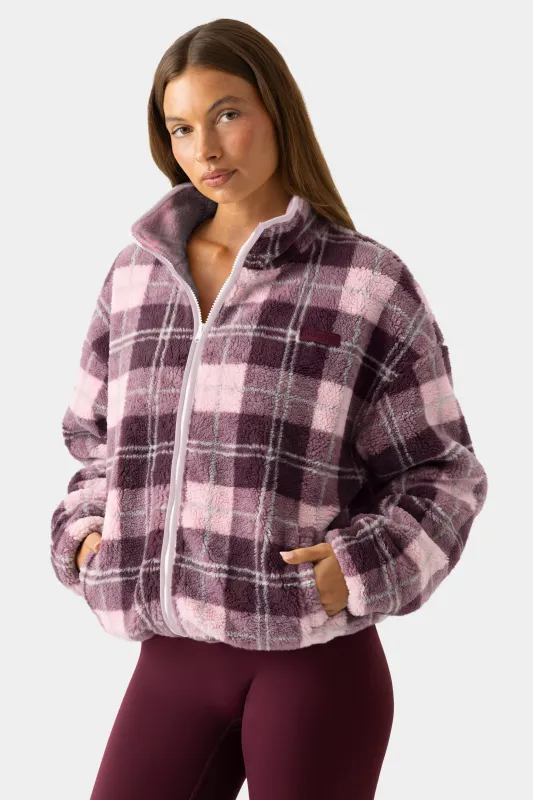 Oversized Zip-Up Fleece in Burgundy Plaid made by Bo + Tee