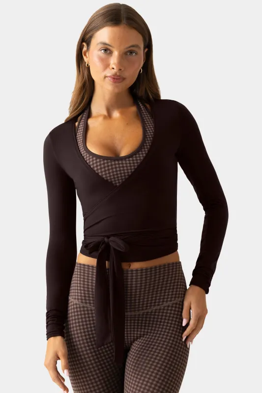 Soft Jersey Wrap Top in Espresso made by Bo + Tee