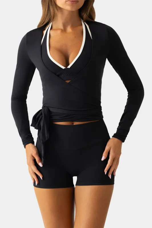 Soft Jersey Wrap Top in Black made by Bo + Tee