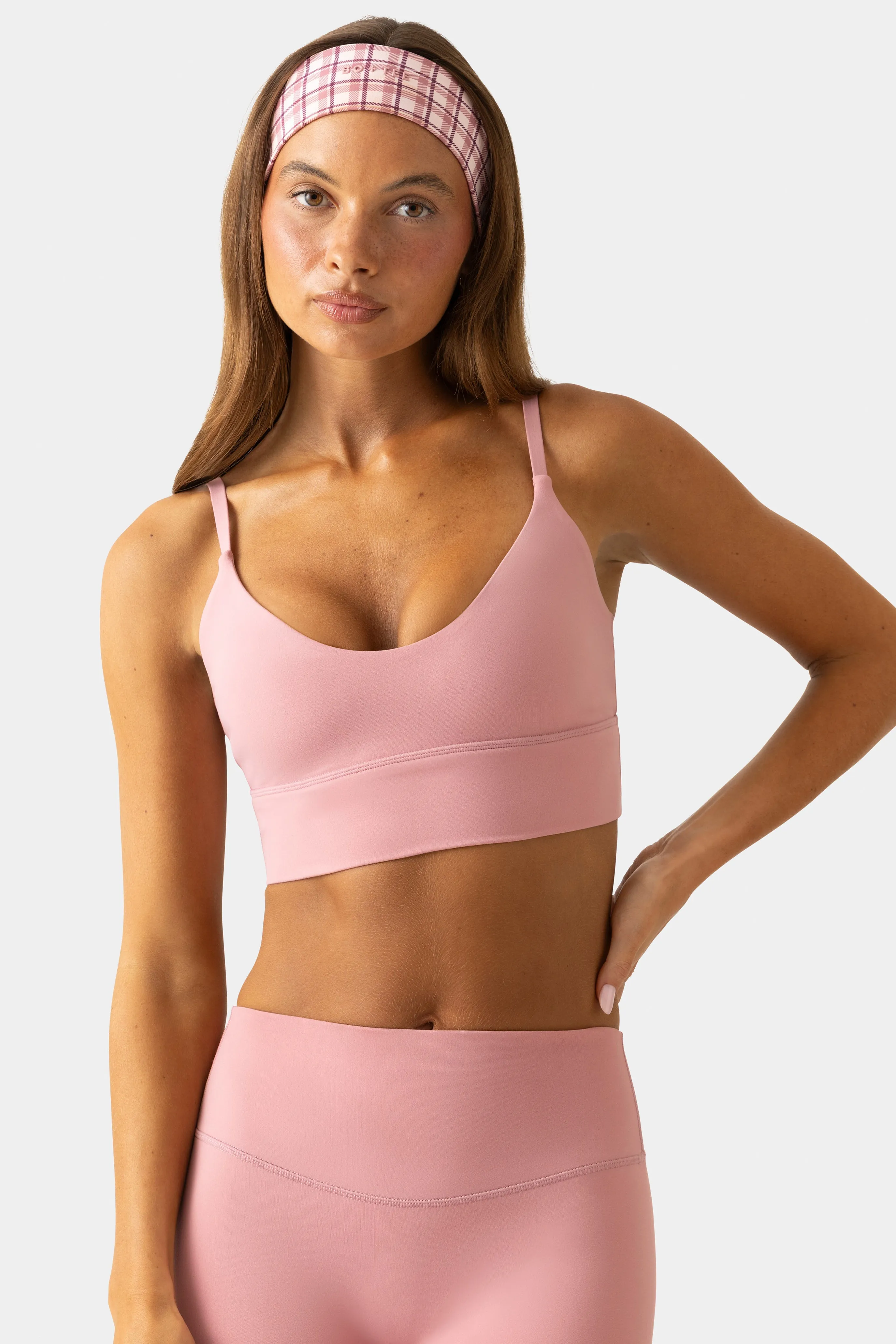 Soft Active Scoop-Neck Sports Bra in Mauve sold by Oh Polly