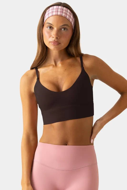 Soft Active Scoop-Neck Sports Bra in Espresso made by Bo + Tee