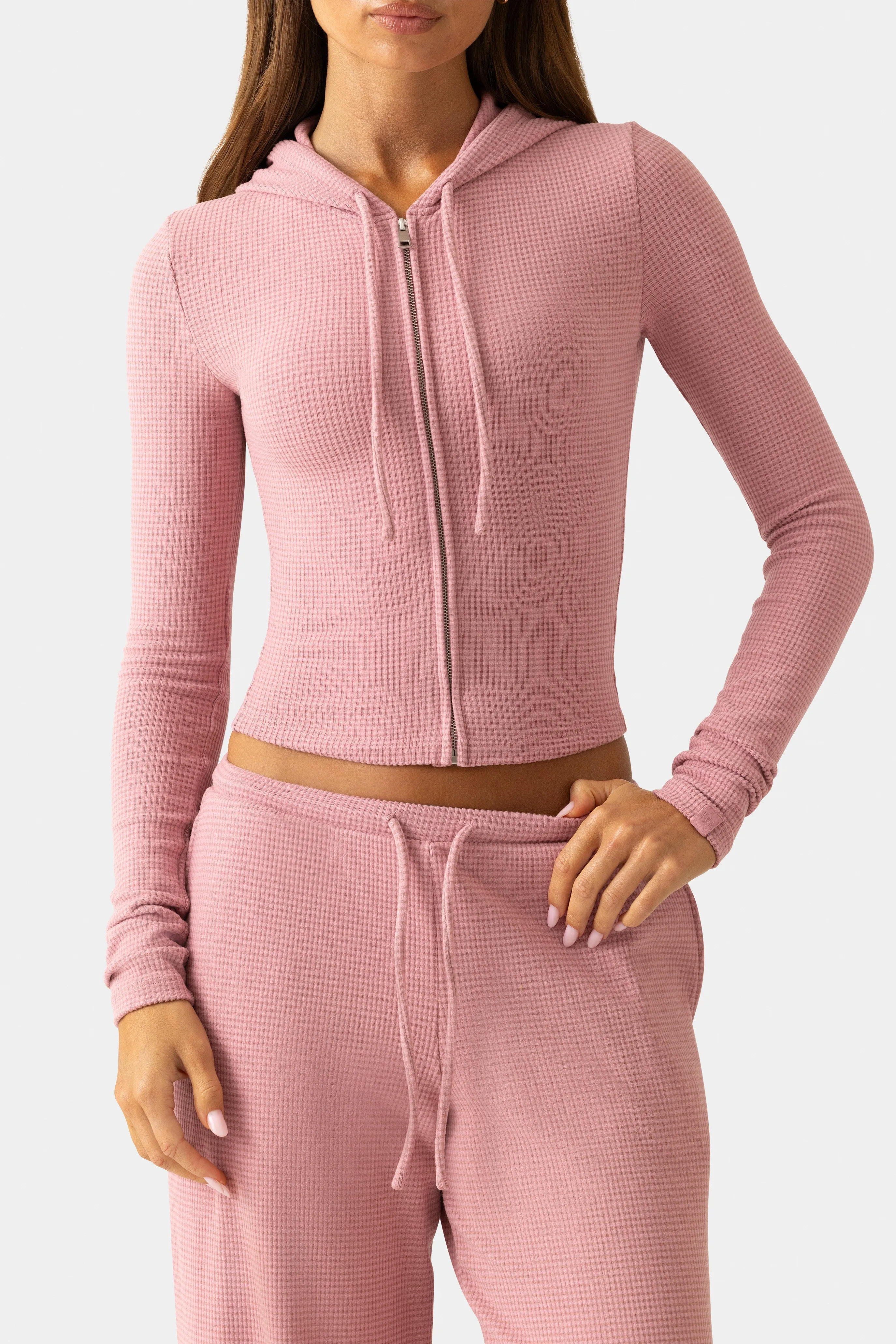 Ribbed Jersey Cropped Hoodie in Mauve sold by Oh Polly product image thumbnail 4