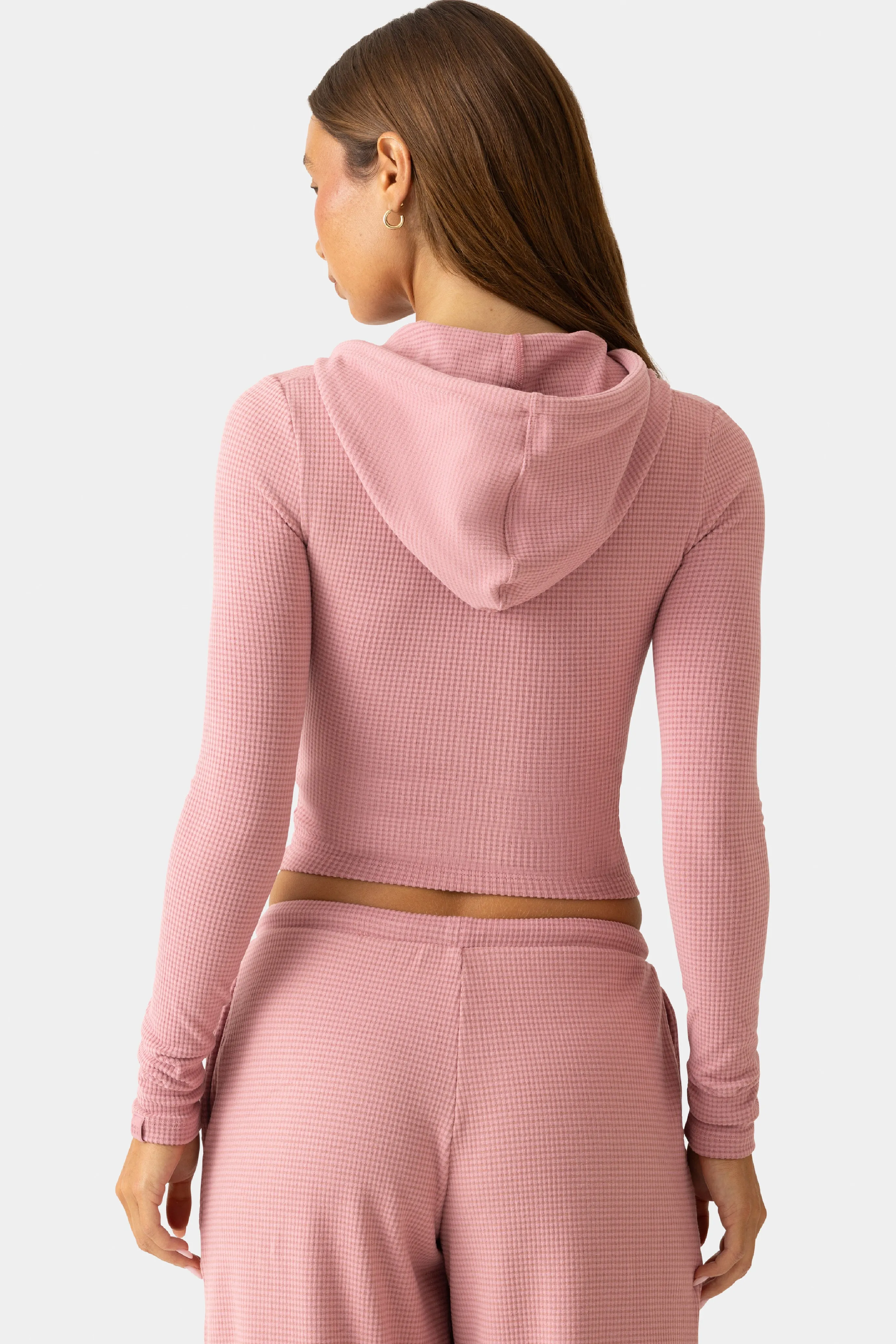 Ribbed Jersey Cropped Hoodie in Mauve sold by Oh Polly product image thumbnail 2