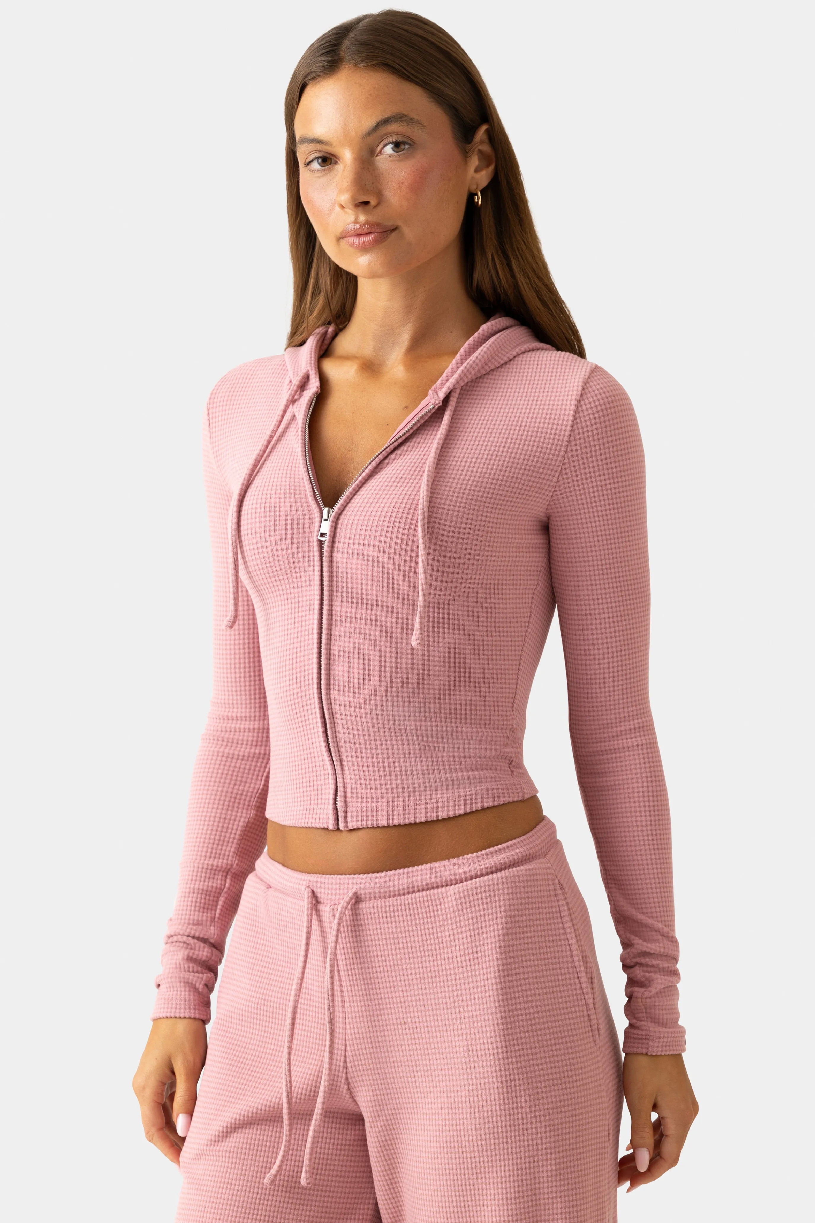 Ribbed Jersey Cropped Hoodie in Mauve sold by Oh Polly product image thumbnail 5