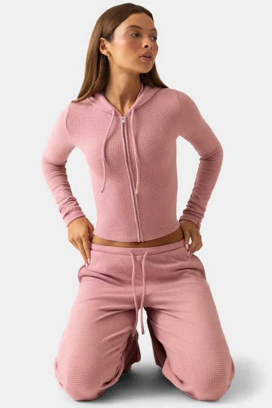 Ribbed Jersey Cropped Hoodie in Mauve made by Bo + Tee