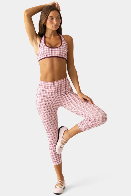 Soft Active Capri Leggings in Mauve Plaid made by Bo + Tee