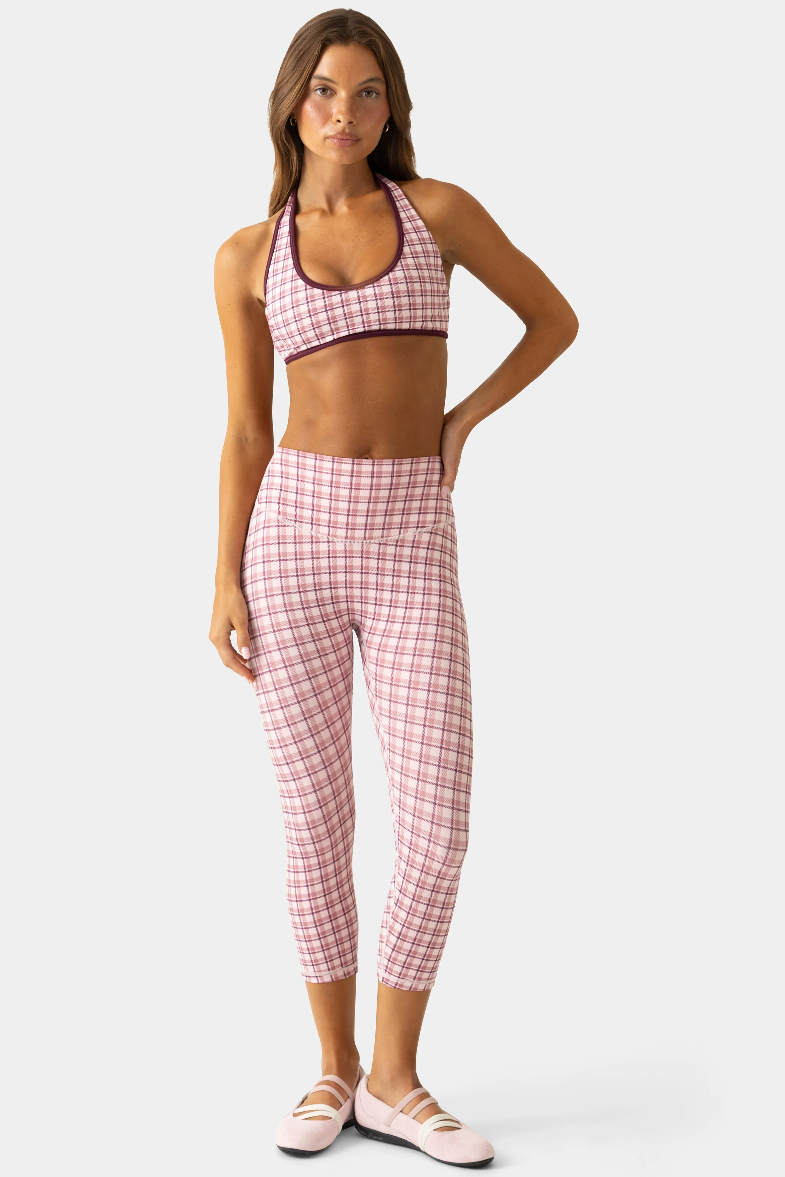 Soft Active Capri Leggings in Mauve Plaid sold by Oh Polly product image thumbnail 5