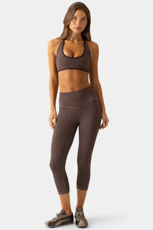 Soft Active Capri Leggings in Espresso Gingham made by Bo + Tee