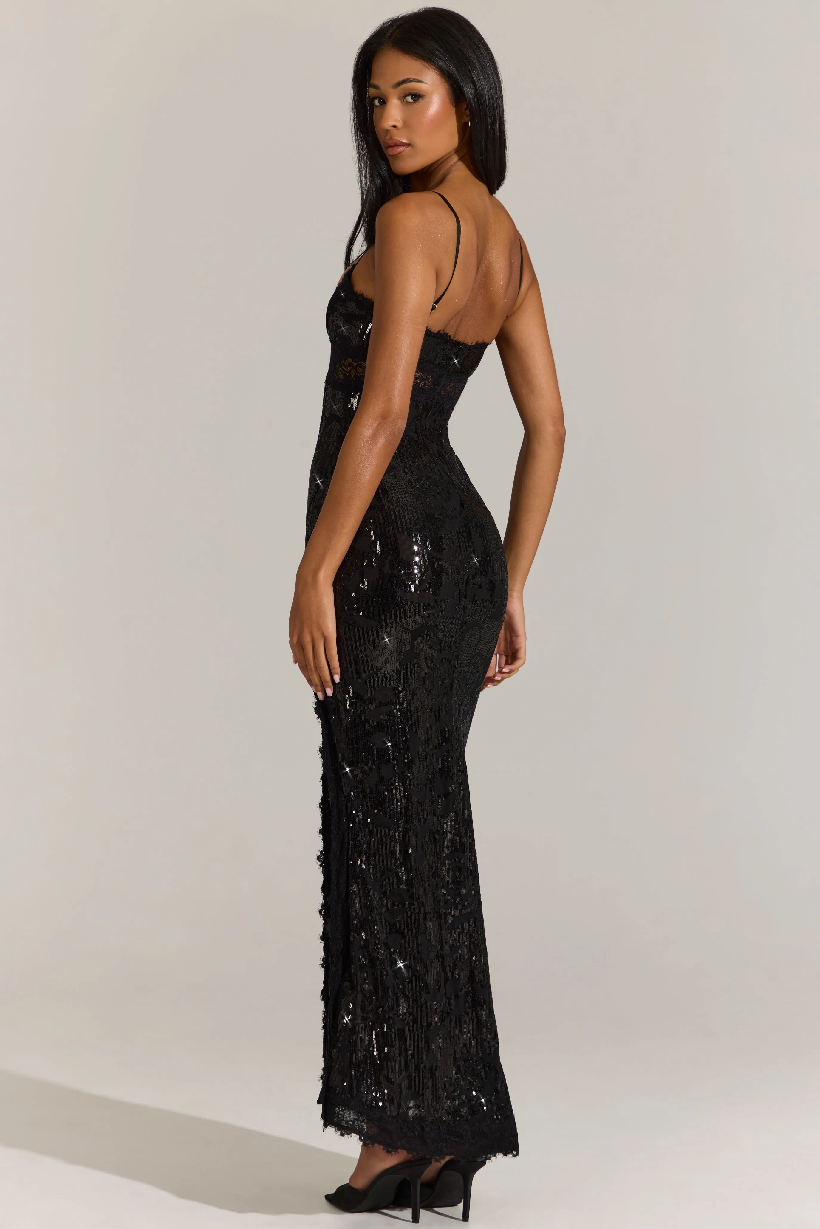 Embellished Lace-Trim Maxi Dress in Black sold by Oh Polly product image thumbnail 2