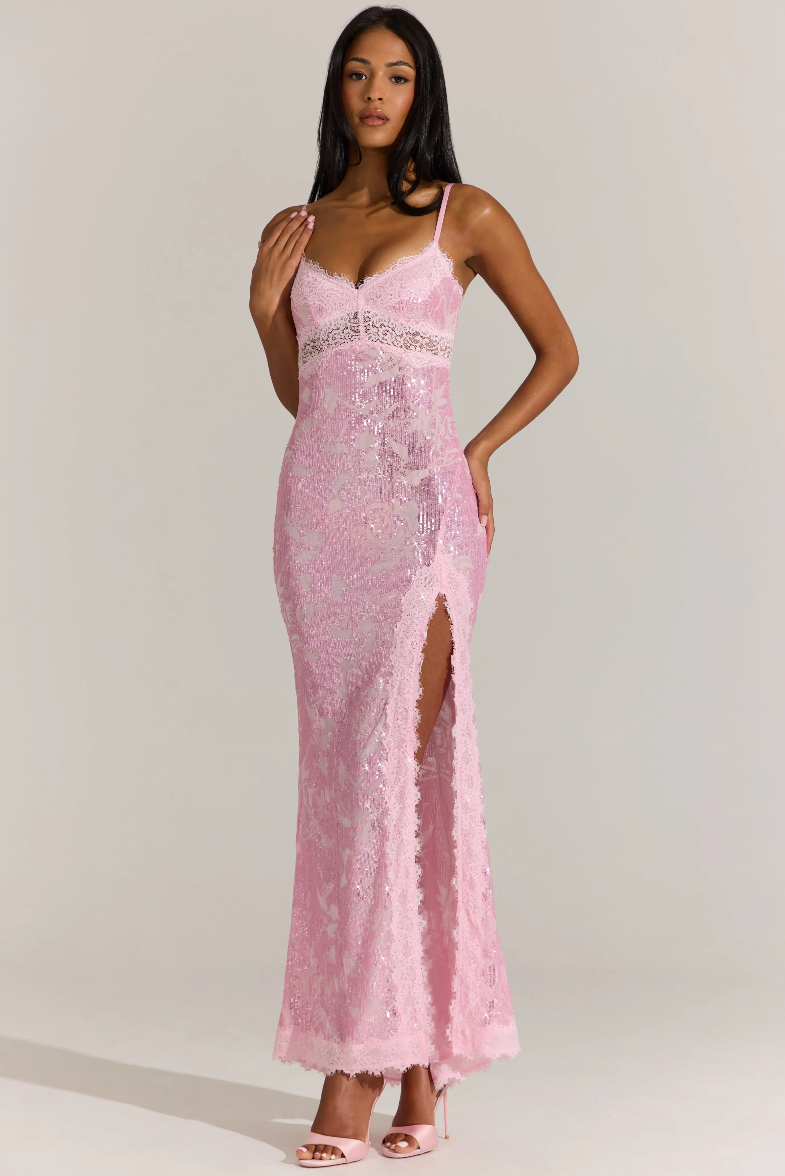 Embellished Lace-Trim Maxi Dress in Blossom Pink sold by Oh Polly product image thumbnail 5