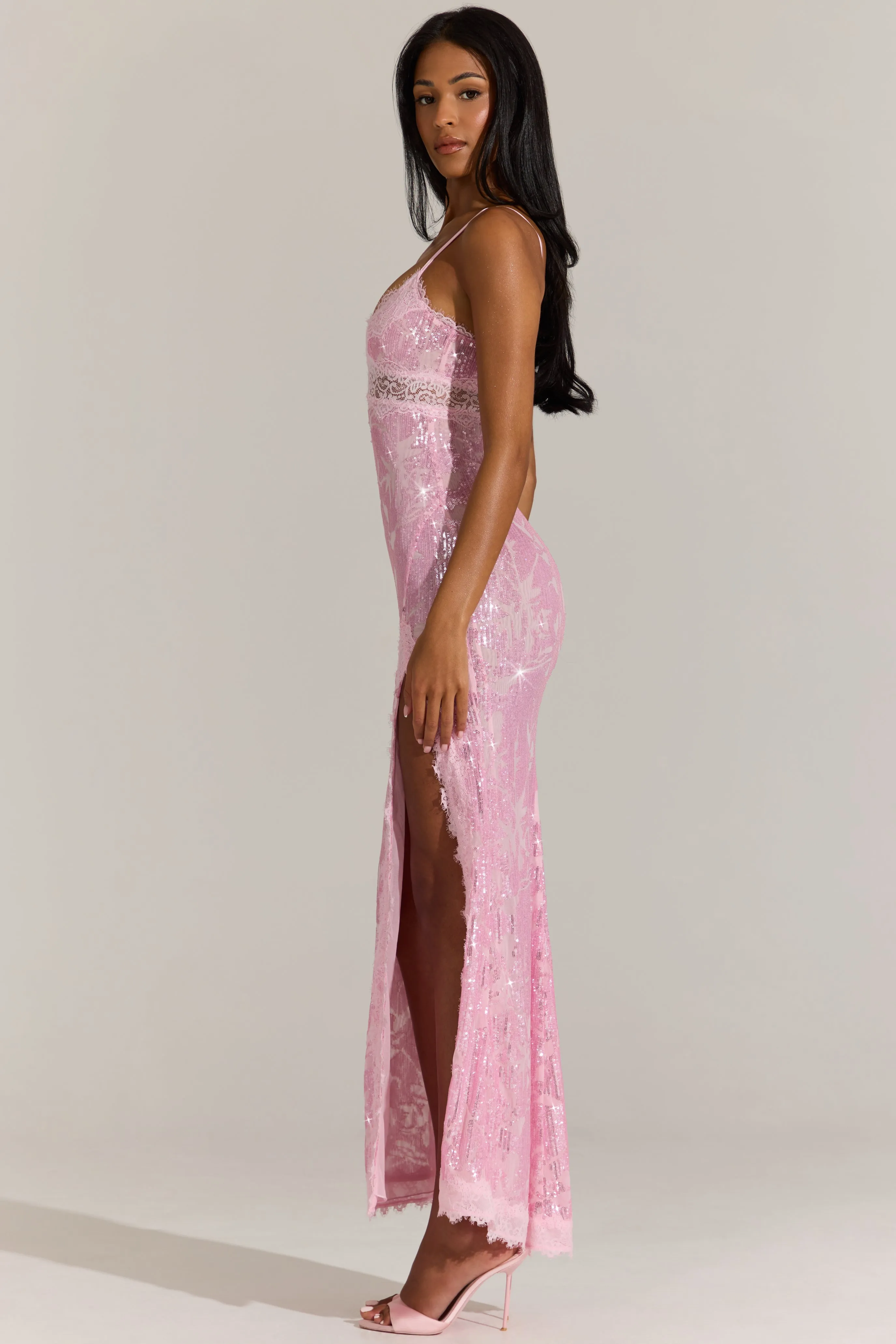 Embellished Lace-Trim Maxi Dress in Blossom Pink sold by Oh Polly product image thumbnail 3