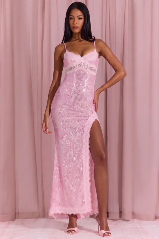 Embellished Lace-Trim Maxi Dress in Blossom Pink made by Oh Polly