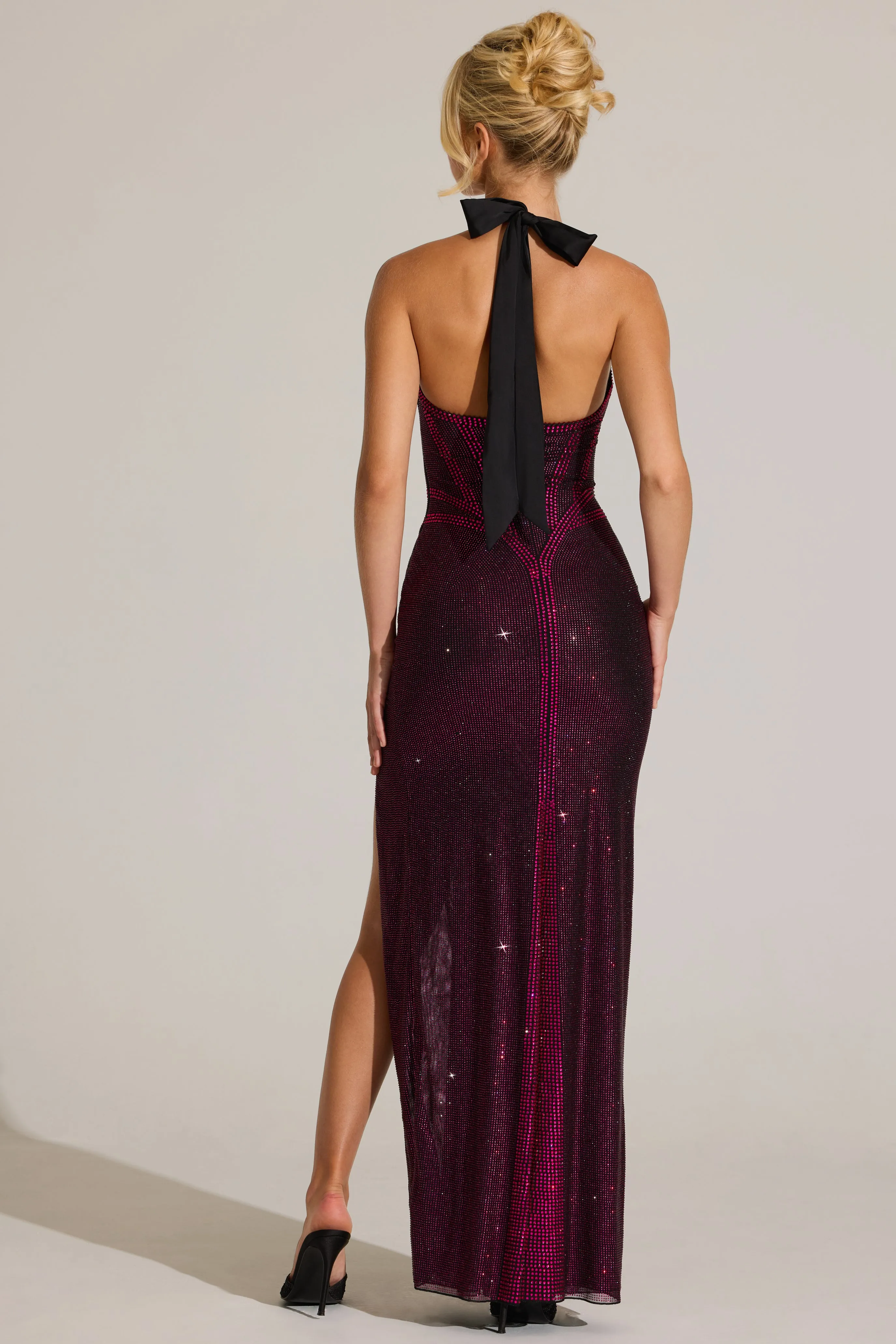 Embellished Halterneck Maxi Dress in Fuchsia Pink sold by Oh Polly product image thumbnail 5