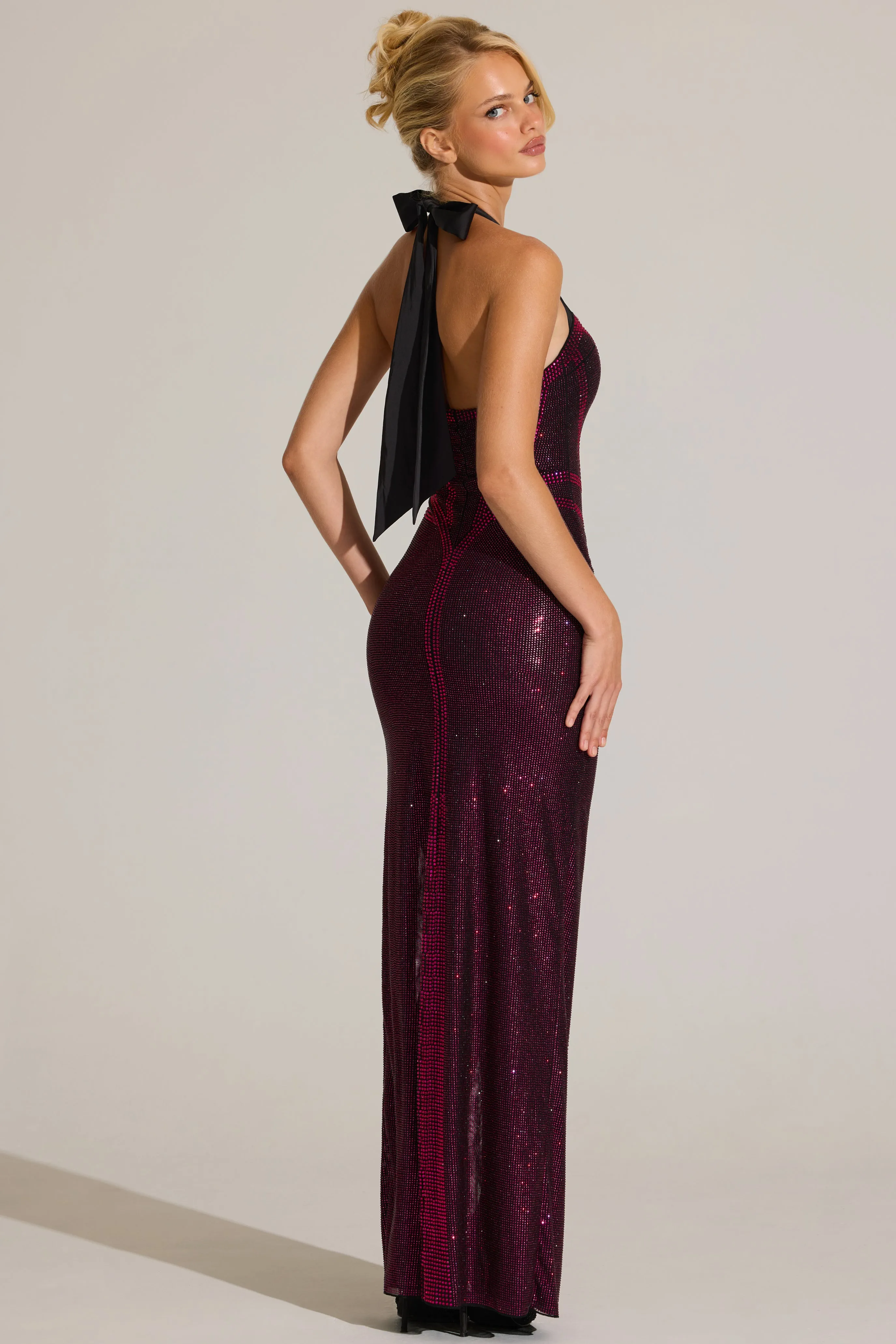 Embellished Halterneck Maxi Dress in Fuchsia Pink sold by Oh Polly product image thumbnail 2