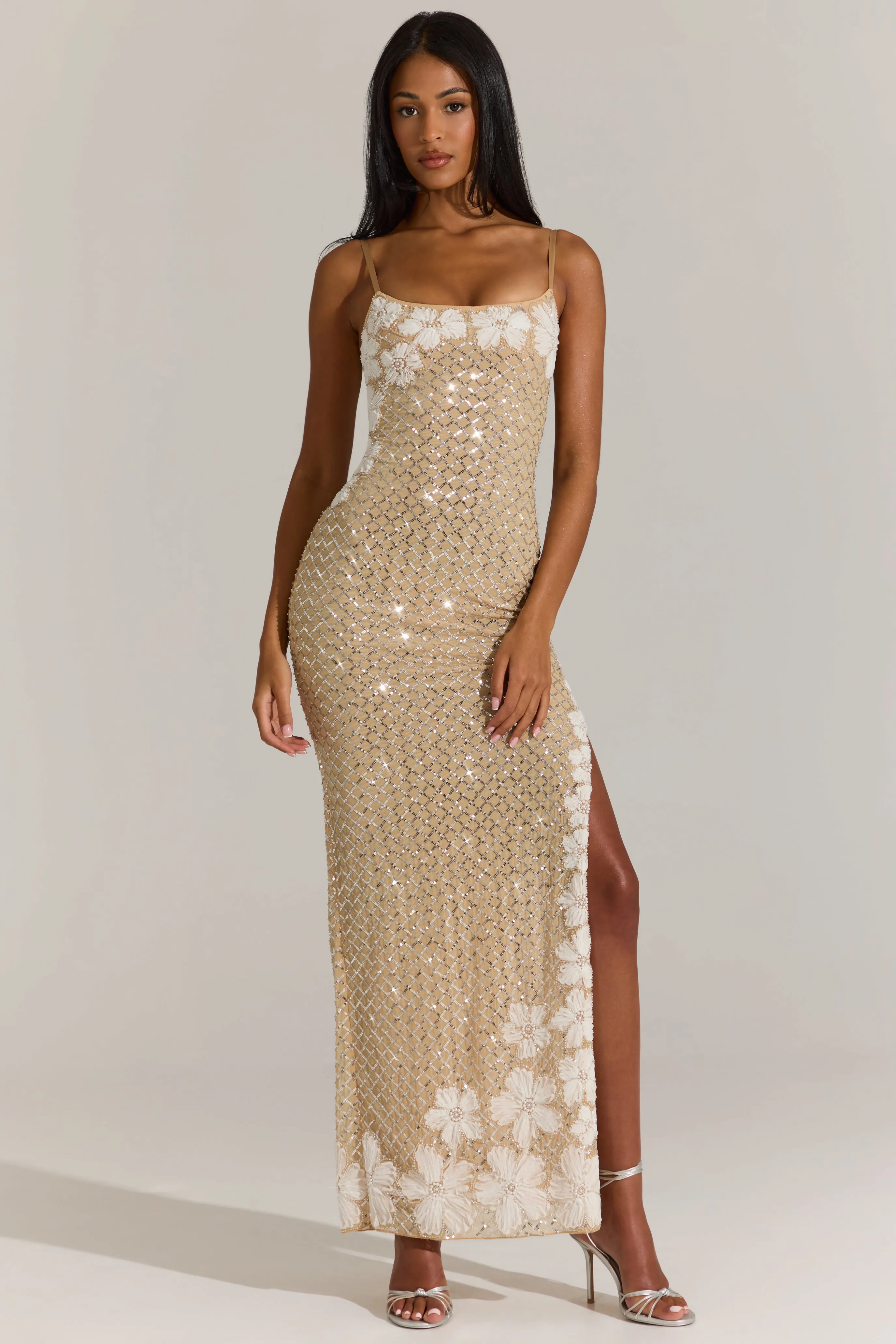Embellished Square-Neck Maxi Dress in Gold sold by Oh Polly product image thumbnail 5