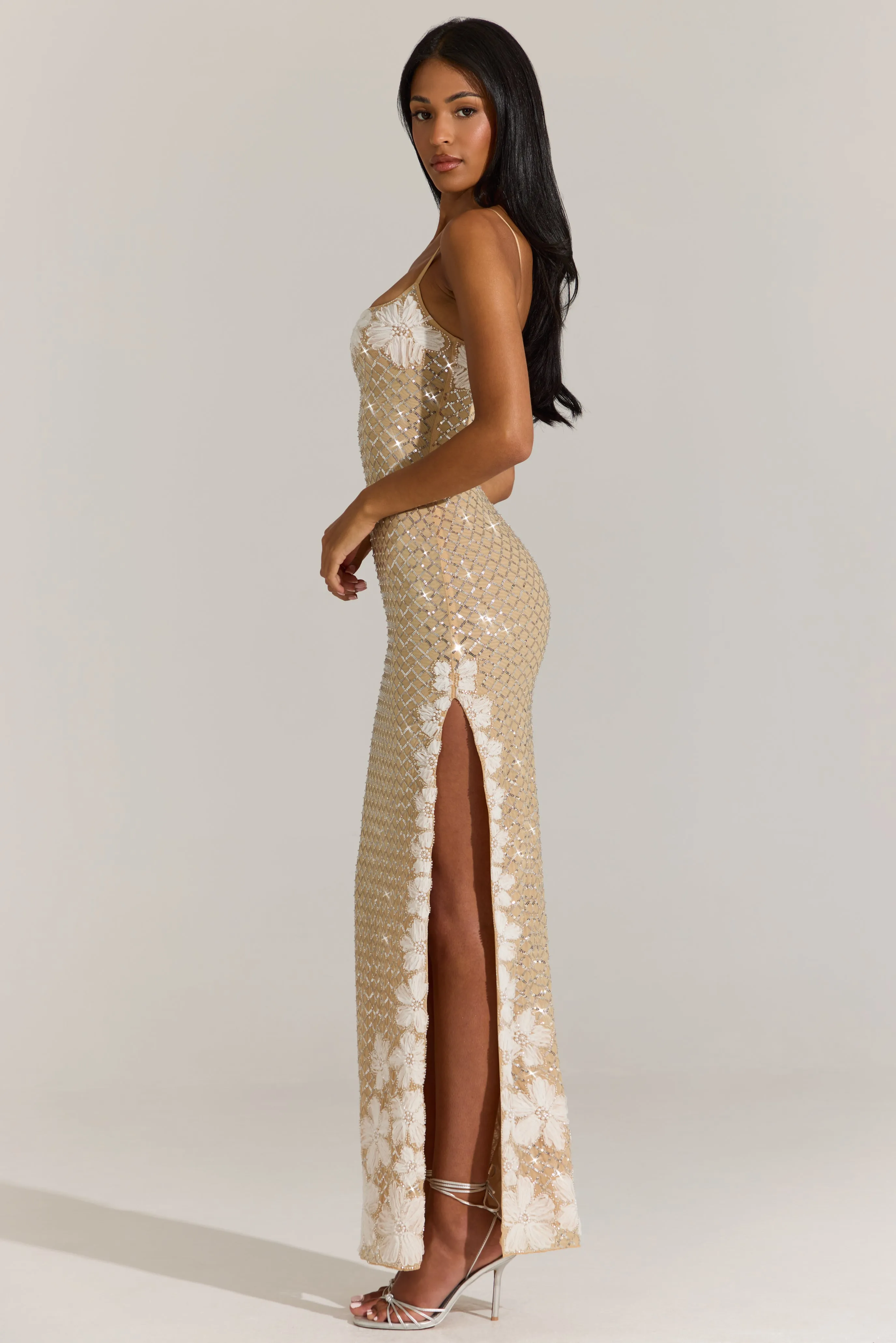 Embellished Square-Neck Maxi Dress in Gold sold by Oh Polly product image thumbnail 3