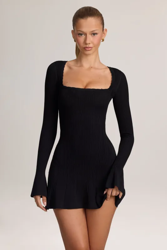 Knit Long-Sleeve Mini Dress in Black made by Oh Polly